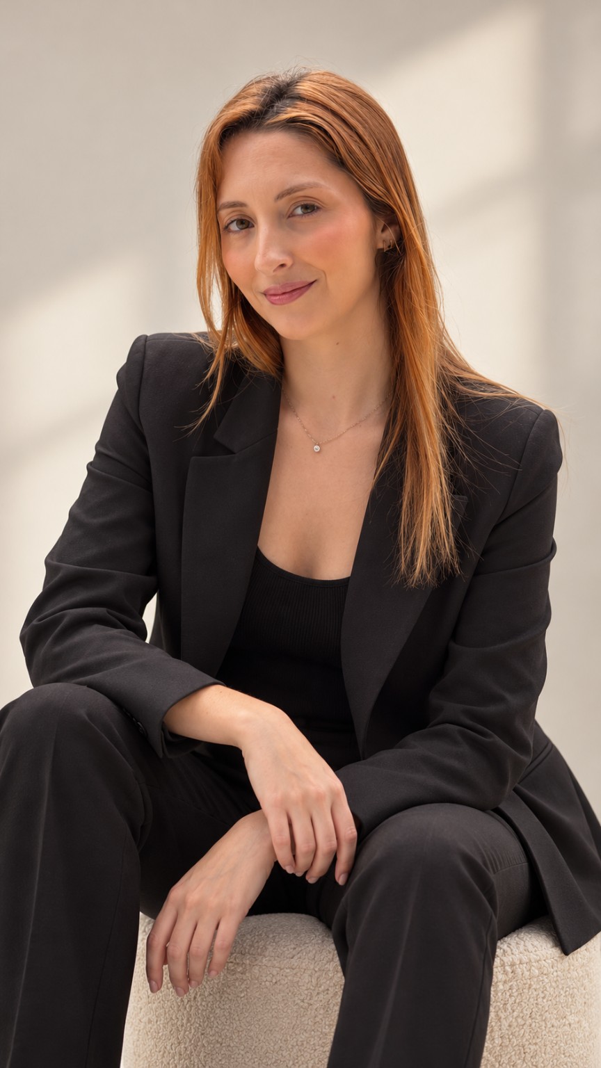 Retrato de Renata Silva de blazer preto